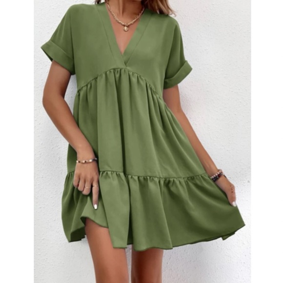Boho cuff sleeve V neck ruffle hem dress - Picture 14 of 16